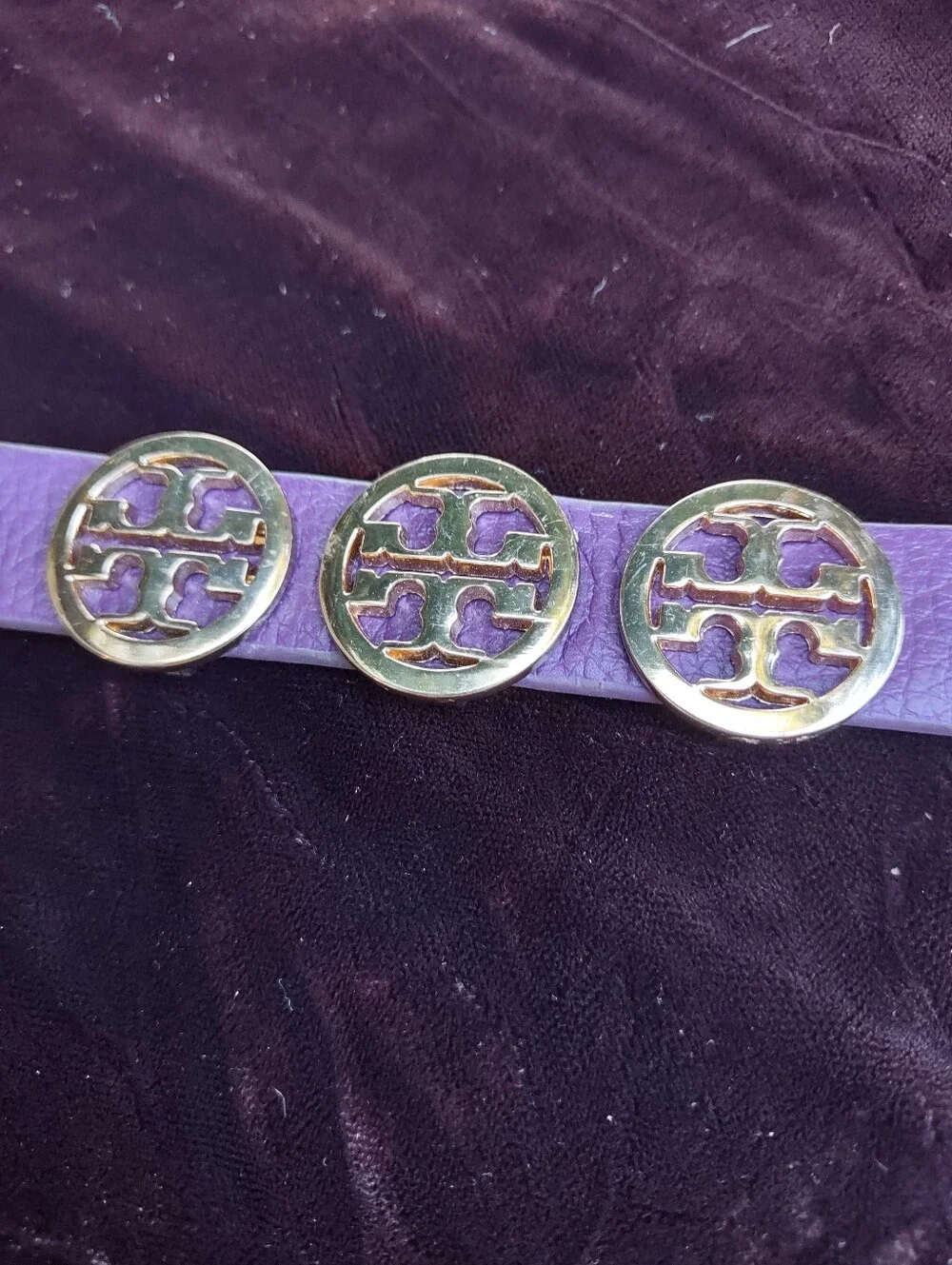 Tory Burch Vintage Purple Leather With Metal Bracelet Three Goldtone Icons